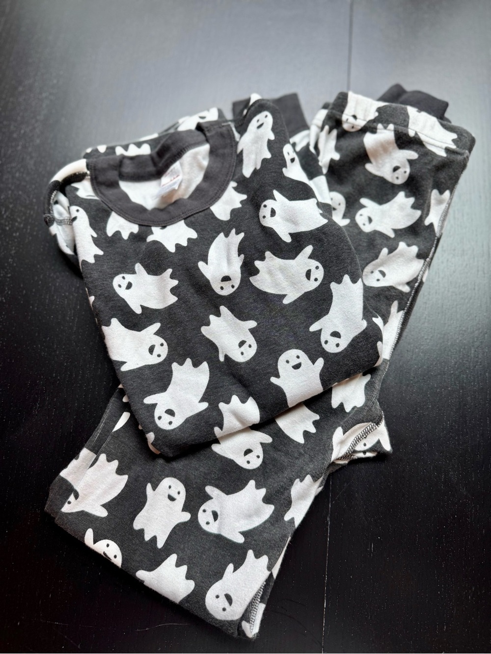 Hanna Andersson size 12 Kids Black Ghost Print Pajama Set Halloween Sleepwear